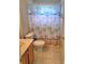 Bathroom with a toilet and a shower featuring a playful shower curtain with a beach theme at 9729 Asbel Estates St, Land O Lakes, FL 34638