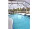 A screened pool area with sparkling water and a view of the surrounding greenery at 9729 Asbel Estates St, Land O Lakes, FL 34638