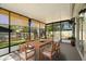 Relaxing screened-in patio with dining table and outdoor views at 1582 Sandalwood Dr, Dunedin, FL 34698