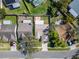Aerial view of a well-maintained home with a fenced yard and mature trees in a suburban neighborhood at 1728 Elk Spring Dr, Brandon, FL 33511