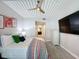Bedroom featuring white slatted ceilings, a ceiling fan, and neutral decor at 2410 W Azeele St # 220, Tampa, FL 33609