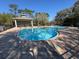 Community pool is surrounded by trees and a brick patio with plenty of room for seating at 4210 Pacente Loop, Zephyrhills, FL 33543