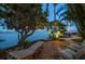 Backyard patio with outdoor furniture and waterfront views at twilight at 447 22Nd St, Belleair Beach, FL 33786