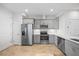 Well-equipped kitchen with gray cabinets, stainless steel appliances, and wood-look tile flooring at 7782 93Rd N St, Seminole, FL 33777