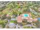 Aerial view of a golf course community featuring a pool, clubhouse, and lush landscaping at 860 Glen More Ct # B, Palm Harbor, FL 34684