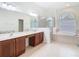 Spacious main bathroom featuring double vanity, garden tub, and glass-enclosed shower at 18111 Diamond Cove Ct, Tampa, FL 33647