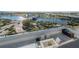 Overhead shot of the rooftop patio with seating and an urban view at 201 W Laurel St # 1012, Tampa, FL 33602