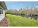 Lush backyard featuring green grass and a tranquil water view at 2022 Heathfield Cir, Sun City Center, FL 33573