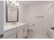 Clean bathroom featuring modern vanity, subway tile shower, and marble floors at 3025 Bermuda Sloop Cir, Ruskin, FL 33570