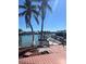 Waterfront backyard featuring a private wooden dock with boating access, framed by vibrant palm trees at 3800 Belle Vista E Dr, St Pete Beach, FL 33706