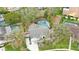 Aerial view of the home showcasing a pool and patio in a well-maintained neighborhood at 503 Old Grove Dr, Lutz, FL 33548