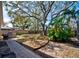 Large backyard features mature trees, landscaping and brick grill at 503 Old Grove Dr, Lutz, FL 33548