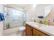 This bathroom includes a tub and shower combo and a single vanity for your convenience at 6445 109Th N Ave, Pinellas Park, FL 33782