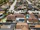 Residential aerial view with homes featuring screened in pools, fenced in yards, and mature trees at 13514 Avista Dr, Tampa, FL 33624