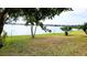 Picturesque lake view with palm trees, lush grass, and tropical landscaping creating a serene oasis at 1648 Mira Lago Cir, Ruskin, FL 33570