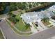 Aerial view of homes with neatly manicured lawns, mature trees, and driveways with parked cars at 284 Hemingway Dr, Oldsmar, FL 34677