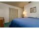 Comfortable bedroom showcasing a bed, large closet, and side table with a lamp at 9170 Dupont Ave, Spring Hill, FL 34608