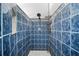 Shower stall with blue tile, a shower head, and built-in shelving at 9811 Memorial Hwy, Tampa, FL 33615