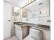 This bathroom includes a large vanity mirror, toilet, and white backsplash at 10355 Paradise Blvd # 614, Treasure Island, FL 33706