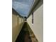 A narrow side yard featuring green grass, a beige fence for privacy, and access to the backyard at 1556 N River Cir, Tarpon Springs, FL 34689