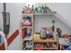 Organized storage area with shelving units filled with various items, including bottles and cleaning supplies at 3710 41St S Way # D, St Petersburg, FL 33711