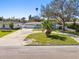 Inviting single-story home boasts a circular driveway and a lush green lawn with a palm tree at 5050 Venetian Ne Blvd, St Petersburg, FL 33703