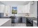 Modern kitchen features white and gray cabinets, stainless steel appliances, and a stylish backsplash at 7730 N Mobley Rd, Odessa, FL 33556