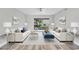 Symmetrical living room layout with cozy sofas, modern decor, and sliding glass doors to a landscaped patio at 8640 Tahoe Ct # 16, Tampa, FL 33614