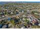 An aerial view showing neat neighborhood streets, trees and houses with convenient proximity to roadways at 1015 55Th S Ave, St Petersburg, FL 33705