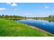 Scenic view of a serene pond with lush green surroundings under a clear blue sky at 18855 Hampstead Heath Ct, Land O Lakes, FL 34638