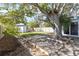 Large backyard with a storage shed, shady trees, and a defined border area at 930 40Th Ne Ave, St Petersburg, FL 33703