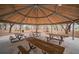 Interior view of a picnic pavilion with wooden picnic tables and open views of the playground at 13123 Rain Lily Dr, Riverview, FL 33579