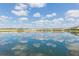 A beautiful pond reflecting the surrounding homes and blue skies with fluffy clouds at 2334 Audubon Preserve Ln, Lutz, FL 33558
