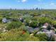 Aerial view highlighting the property location within a mature, tree-filled residential area with city views at 3412 W Mckay Ave, Tampa, FL 33609