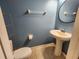 Small powder room features pedestal sink and blue walls at 2807 Lantern Hill Ave, Brandon, FL 33511