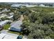 An aerial view of a home surrounded by mature trees and water at 14334 Channel Dr, Largo, FL 33774