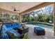 Enjoy this screened-in pool with covered patio, outdoor kitchen, and plenty of comfortable seating at 15912 Ternglade Dr, Lithia, FL 33547