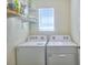 Well-lit laundry room featuring modern appliances and shelving at 17014 Oval Rum Dr, Wimauma, FL 33598