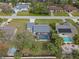 Aerial view of a single-Gathering home with screened-in pool and well-maintained landscaping at 20191 Rutherford Ave, Port Charlotte, FL 33952