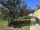 Home exterior with walkway, bushes, and a white fence in the backyard at 6359 Timberly Ln, Zephyrhills, FL 33542