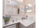 Bathroom sink with a large mirror, shelving, and decorative accents at 14336 93Rd Ave, Seminole, FL 33776