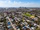 Aerial view of residential neighborhood with city skyline in the distance, showcasing proximity to urban amenities at 3002 N 16Th St, Tampa, FL 33605