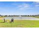Scenic backyard featuring a serene pond with a fountain and green space at 10864 Penny Gale Loop, San Antonio, FL 33576