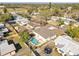 Aerial view of a backyard swimming pool and surrounding residential neighborhood at 1510 Lakeside Dr, Dunedin, FL 34698