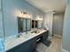 Stylish bathroom featuring a double vanity, modern lighting, sleek gray cabinets, and contemporary design elements at 3012 W Leroy St, Tampa, FL 33607