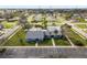 Aerial view of community center with community pool and ample parking spaces amidst green landscaping and neighborhood streets at 4069 102Nd N Pl, Clearwater, FL 33762