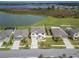 Aerial shot of a home with a well-manicured lawn near a scenic lake and lush greenery at 8658 Parsons Hill Blvd, Wesley Chapel, FL 33545