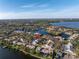 Stunning aerial view of waterfront homes in a lakeside community with beautiful tree coverage and lake views at 992 San Carlos Ne Ct, St Petersburg, FL 33702