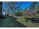 Spacious backyard with lush green grass, mature trees, and a walking path at 1182 Pine Ridge W Cir # B1, Tarpon Springs, FL 34688