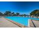 Community pool with lounge chairs surrounded by mature landscaping under clear blue skies at 1182 Pine Ridge W Cir # B1, Tarpon Springs, FL 34688
